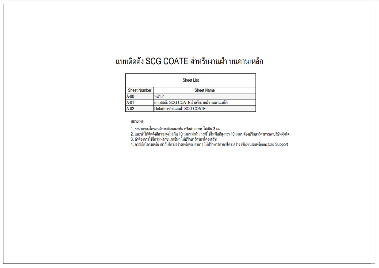 แบบติดตั้ง SCG COATE สำหรับงานฝ้าเพดาน บนคานเหล็ก